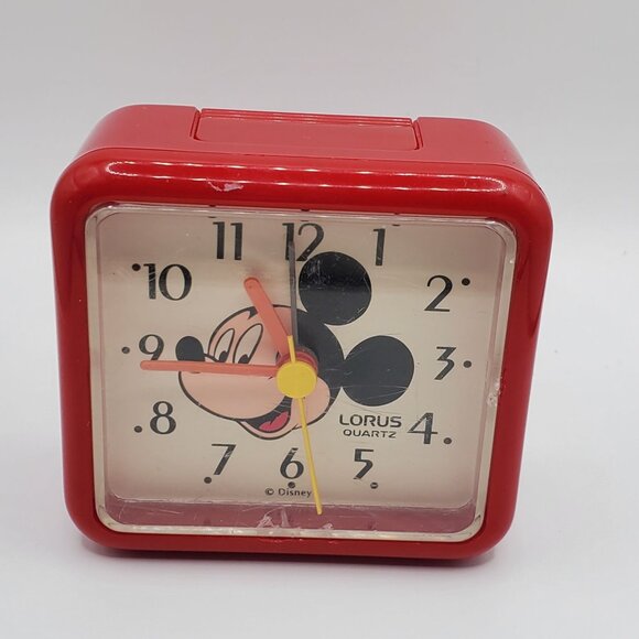 Vintage Lorus Disney Mickey Mouse Alarm Clock Quartz Red Square - Not Working! - Picture 1 of 7